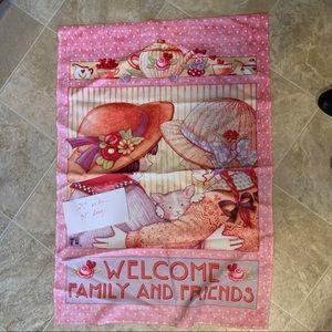 Mary Engelbreit Welcome Family & Friends flag